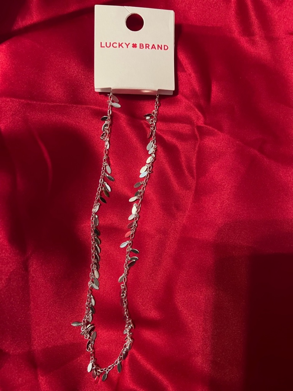 Lucky Brand Silver Leaf Drop Station Necklace - Silver
